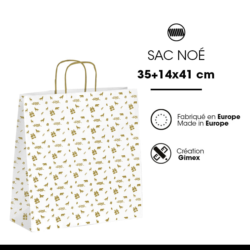 Sac boutique Noé | kraft blanc | poignées torsadées|  35+14x41cm | par 250