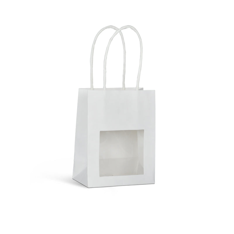 Sac vitrine|kraft blanc|poignées torsadées|11,4+6,4×14,6cm|par 300