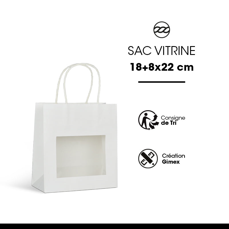 Sac vitrine | kraft blanc | poignées torsadées | 18+8×19cm | par 240