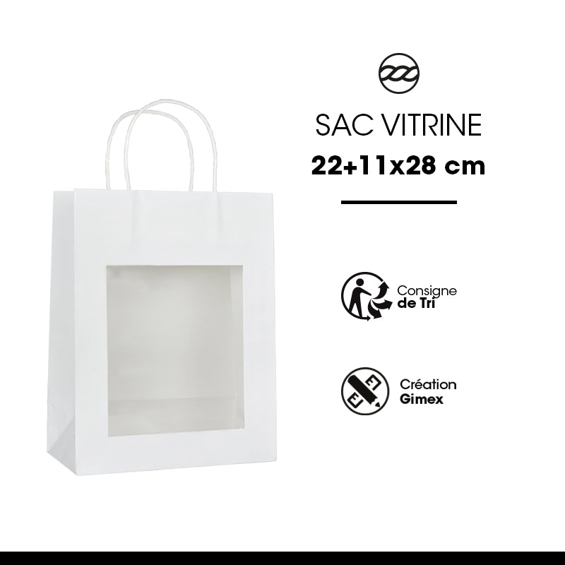 Sac vitrine|kraft blanc|poignées torsadées|22+11×28cm|par 240