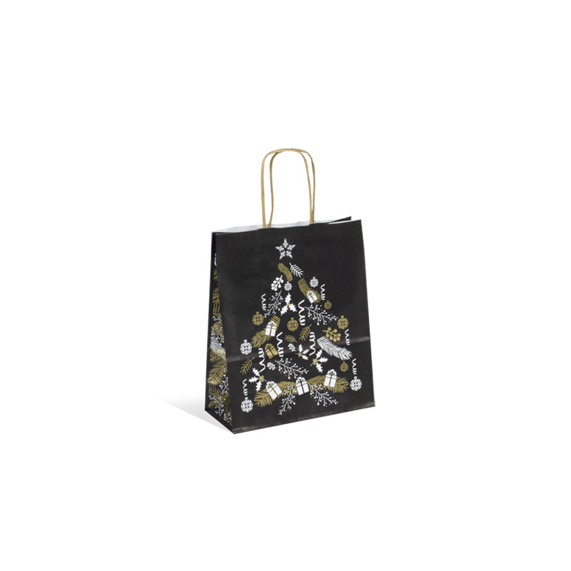 Sac Corben Noir II kraft blanc poignées torsadées 18+8x22cm par 250