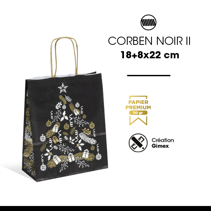 Sac Corben Noir II kraft blanc poignées torsadées 18+8x22cm par 250