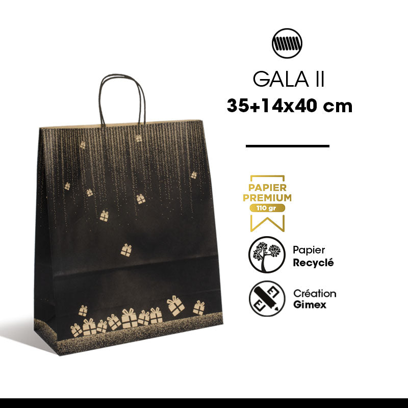 Sac Gala II kraft brun poignées torsadées 35+14x40cm par 150