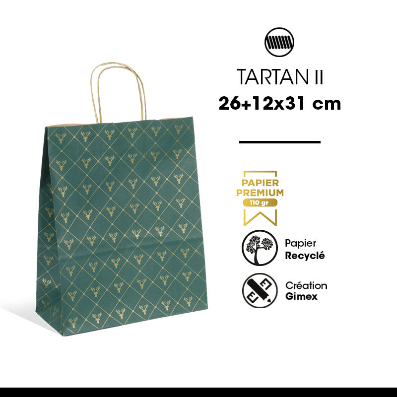 Sac Tartan II kraft brun poignées torsadées 26+12x31cm par 250