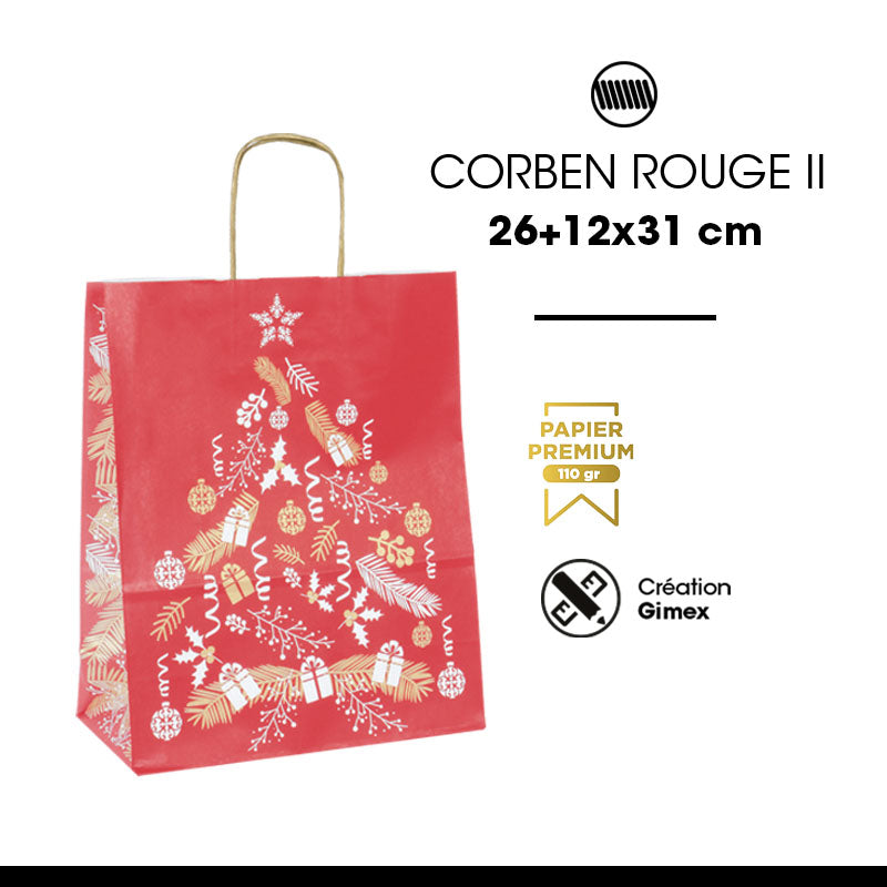 Sac Corben Rouge II kraft blanc poignées torsadées 26+12x31cm par 250