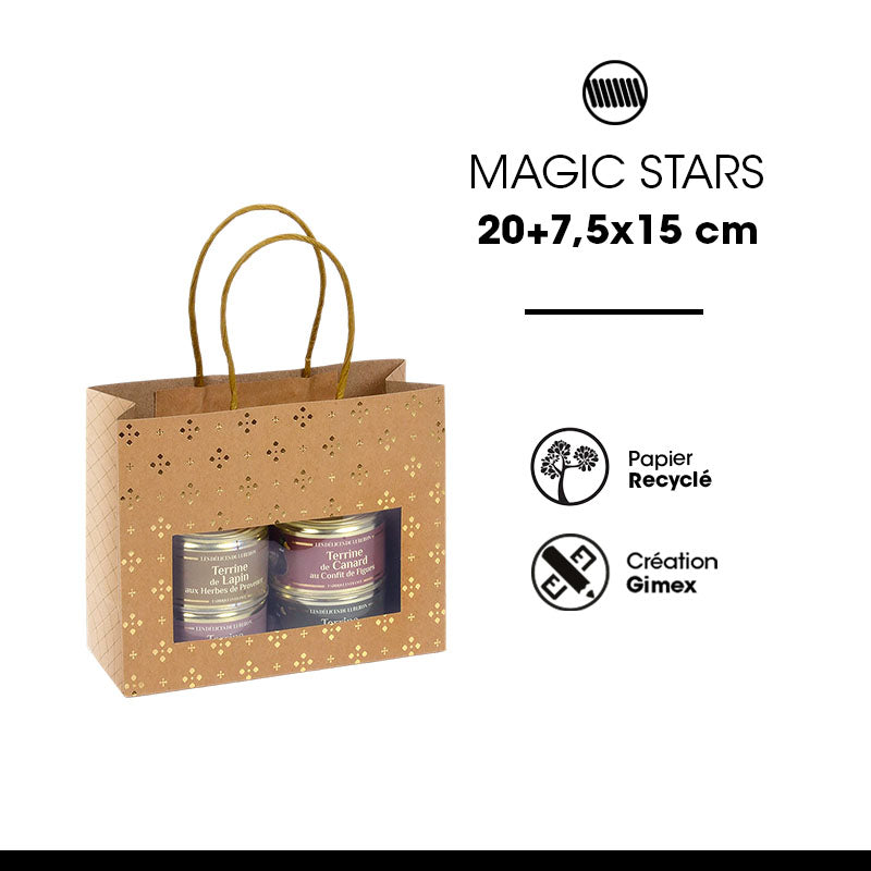 Sac Magic Stars fenêtre kraft brun poignées torsadées 20+7,5x15cm par 120