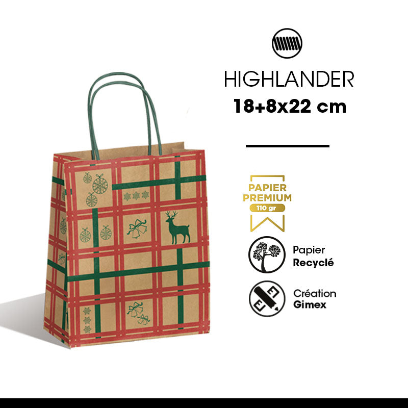 Sac Highlander kraft brun poignées torsadées 18+8x22cm par 250