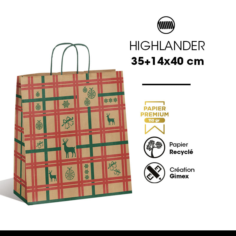 Sac Highlander kraft brun poignées torsadées 35+14x40cm par 150