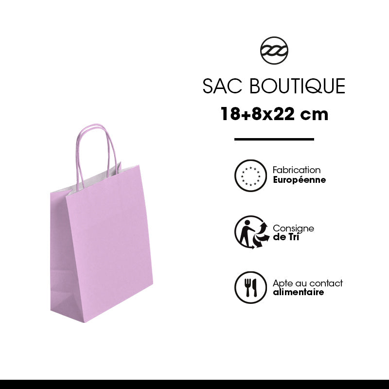 Sac Festival ROSE CLAIR|kraft blanc| poignées torsadées | 18+8x22cm | par 300