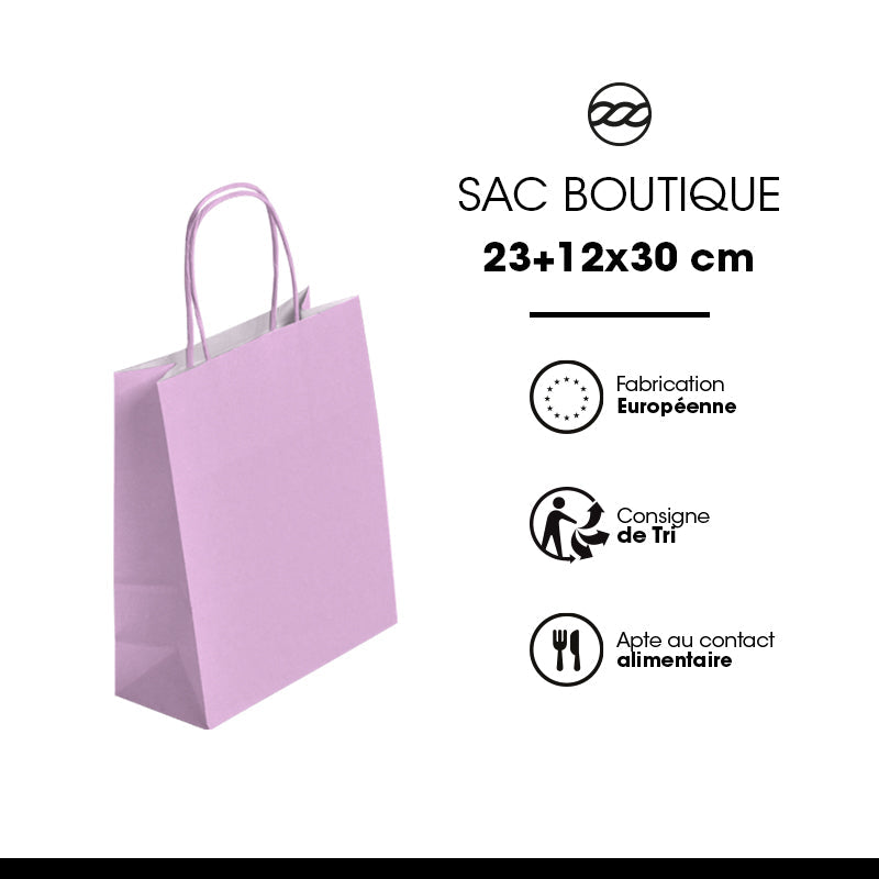 Sac FESTIVAL ROSE CLAIR | kraft blanc | poignées torsadées | 23+12x30cm | par 250