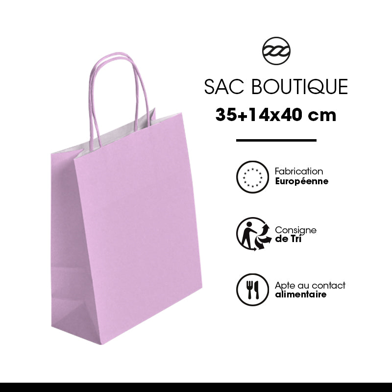 Sac FESTIVAL ROSE CLAIR | kraft blanc | poignées torsadées | 35+14x40cm | par 250