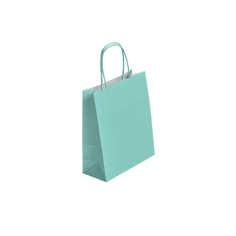 Sac FESTIVAL VERT D'EAU | kraft blanc | poignées torsadées | 18+8x22cm | par 300