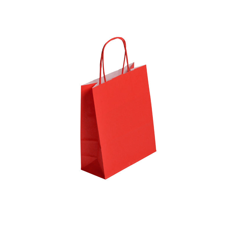 Sac FESTIVAL ROUGE | kraft blanc | poignées torsadées | 18+8x22cm | par 300