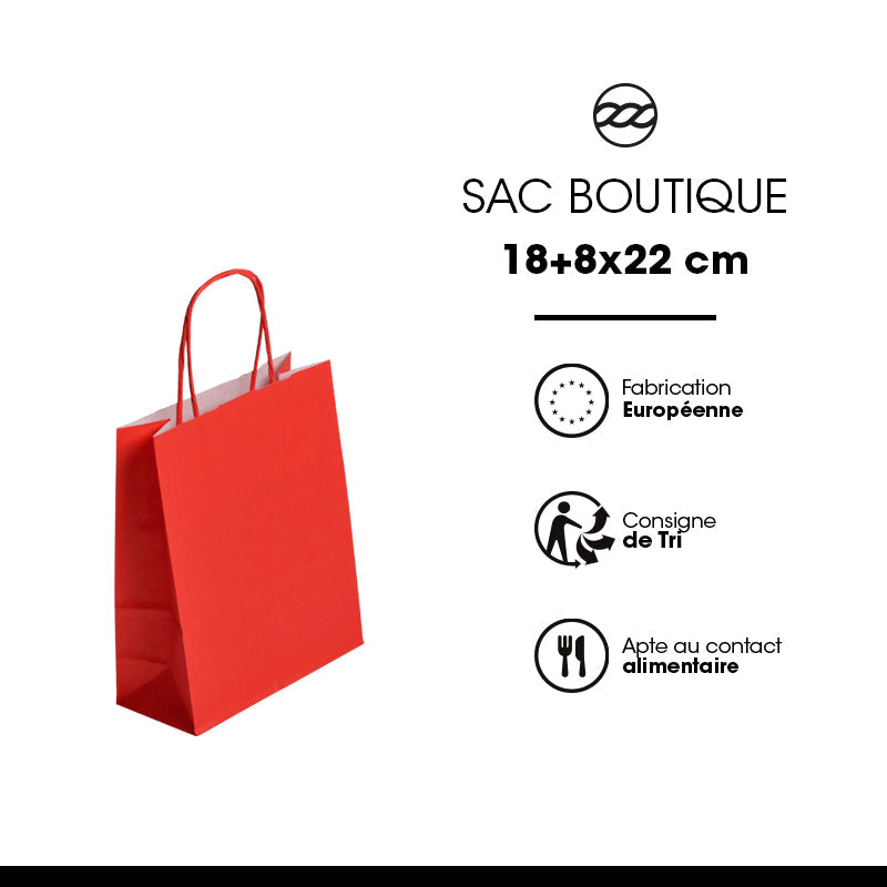 Sac FESTIVAL ROUGE | kraft blanc | poignées torsadées | 18+8x22cm | par 300