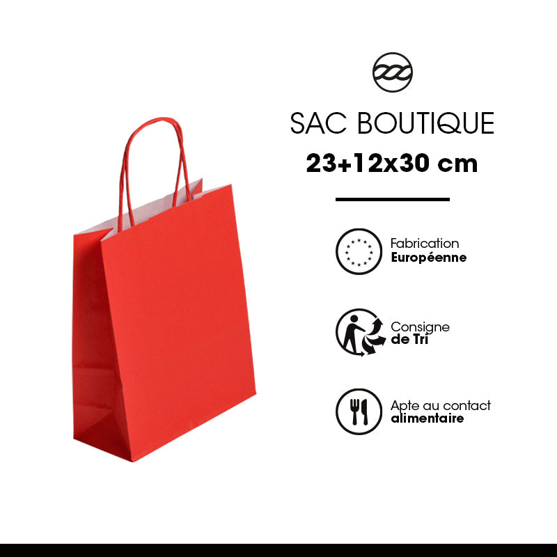 Sac FESTIVAL ROUGE | kraft blanc | poignées torsadées | 23+12x30cm | par 250