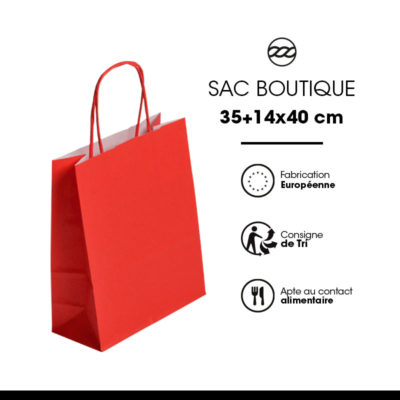 Sac FESTIVAL ROUGE | kraft blanc | poignées torsadées | 35+14x40cm | par 250