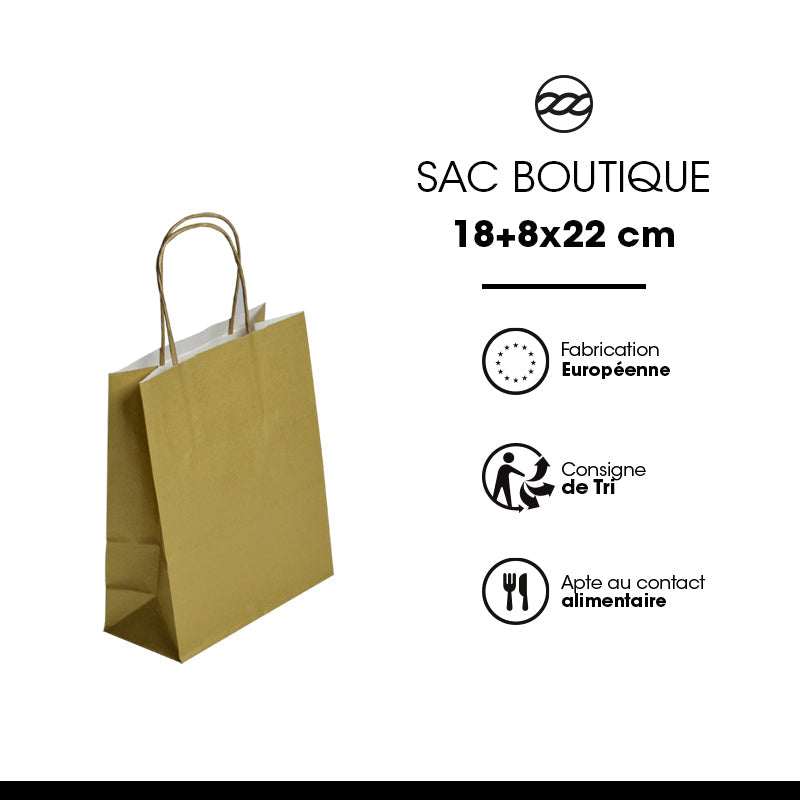 Sac FESTIVAL OR | kraft blanc | poignées torsadées | 18+8x22cm | par 300