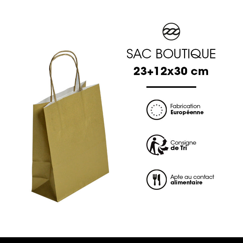 Sac FESTIVAL OR | kraft blanc | poignées torsadées | 23+12x30cm | par 250