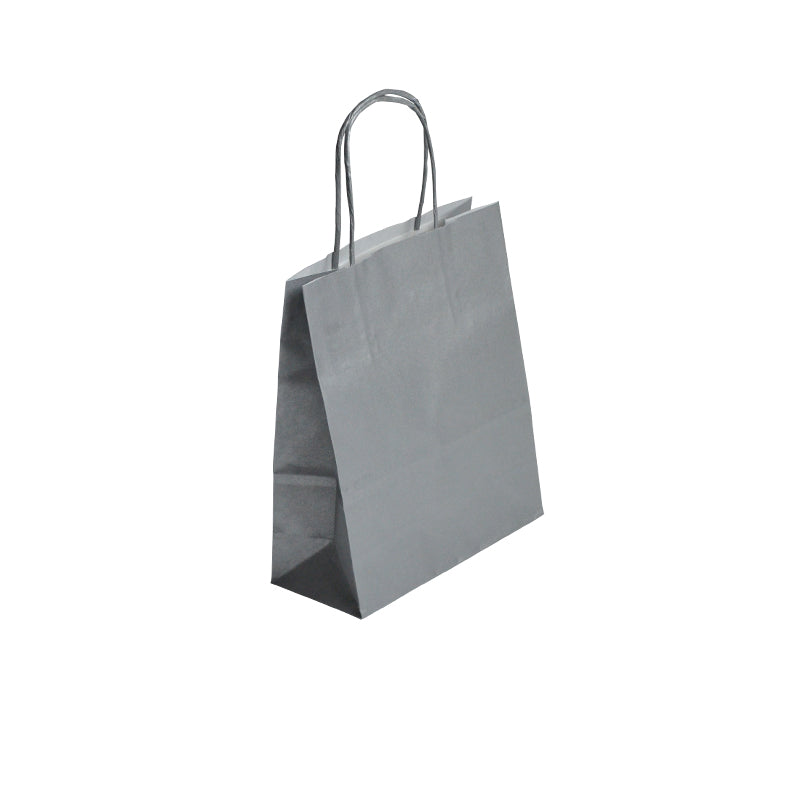 Sac FESTIVAL ARGENT | kraft blanc | poignées torsadées | 18+8x22cm | par 300