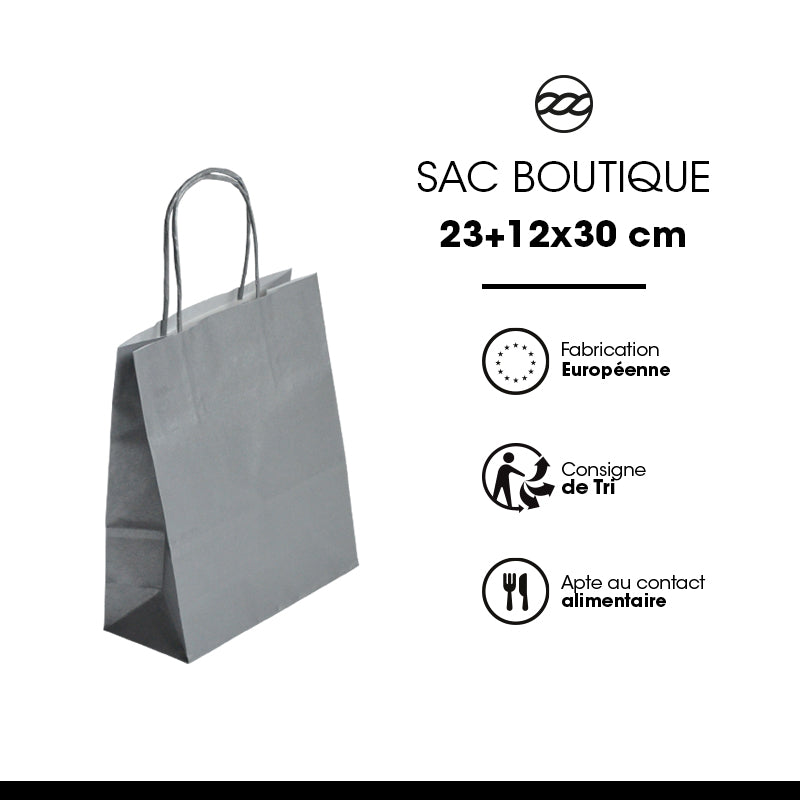 Sac FESTIVAL ARGENT | kraft blanc | poignées torsadées | 23+12x30cm | par 250