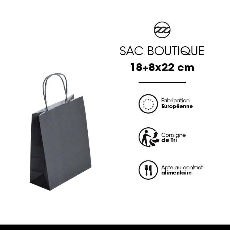 Sac FESTIVAL GRIS | kraft blanc | poignées torsadées | 18+8x22cm | par 300