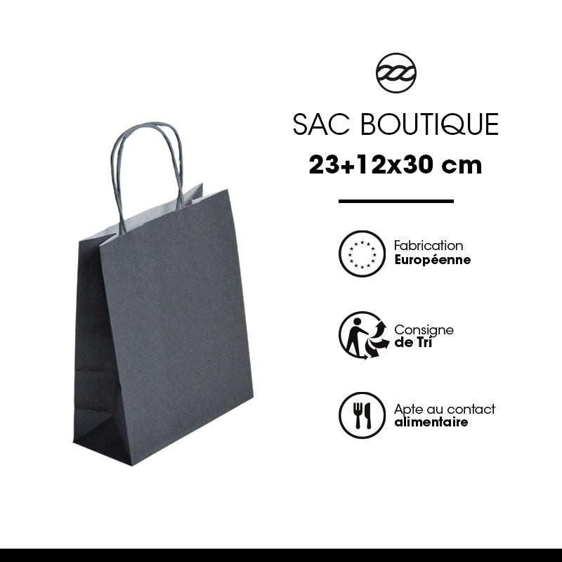 Sac FESTIVAL GRIS | kraft blanc | poignées torsadées | 23+12x30cm | par 250