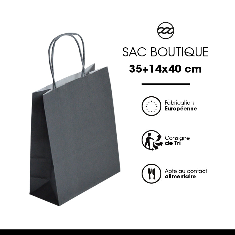 Sac FESTIVAL GRIS | kraft blanc | poignées torsadées | 35+14x40cm | par 250