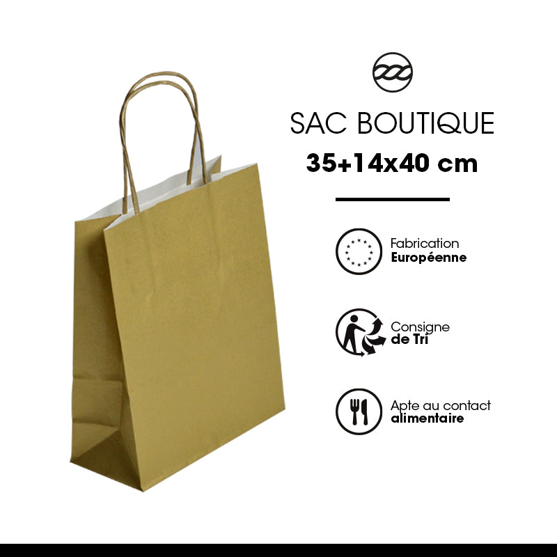 Sac FESTIVAL OR | kraft blanc | poignées torsadées | 35+14x40cm | par 250