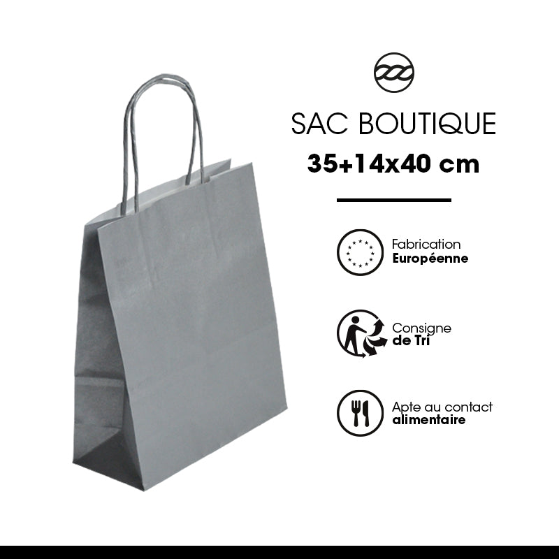 Sac FESTIVAL ARGENT | kraft blanc | poignées torsadées | 35+14x40cm | par 250