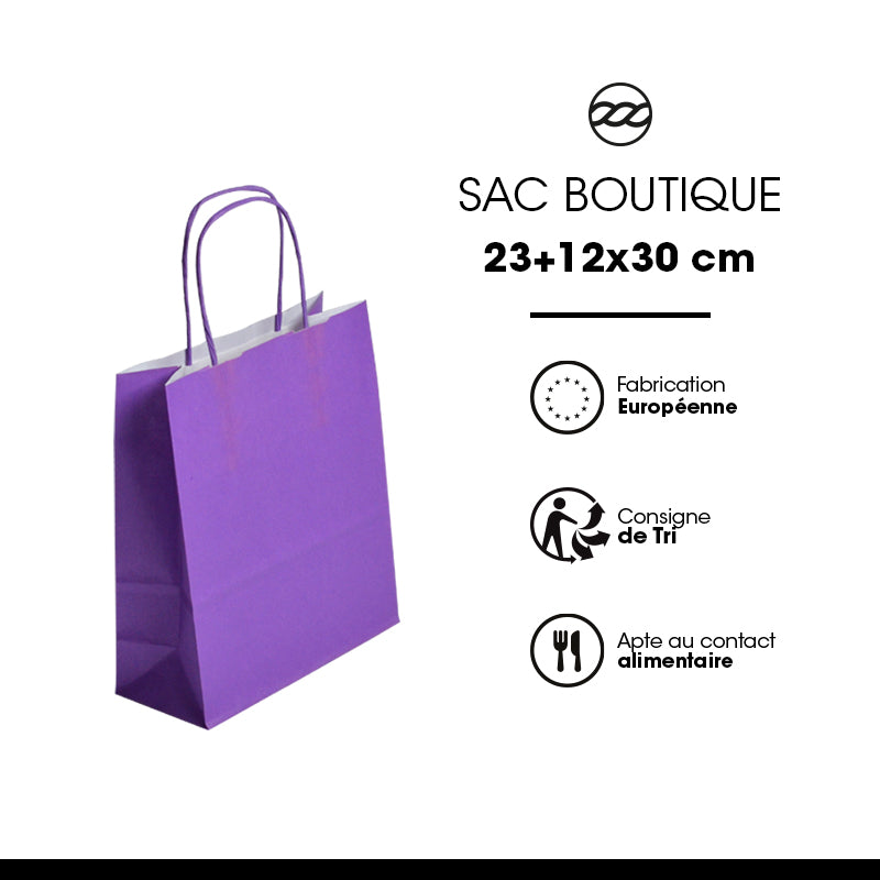 Sac FESTIVAL VIOLET | kraft blanc | poignées torsadées | 23+12x30cm | par 250