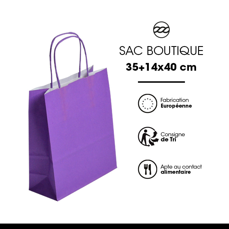Sac FESTIVAL VIOLET | kraft blanc | poignées torsadées | 35+14x40cm | par 250