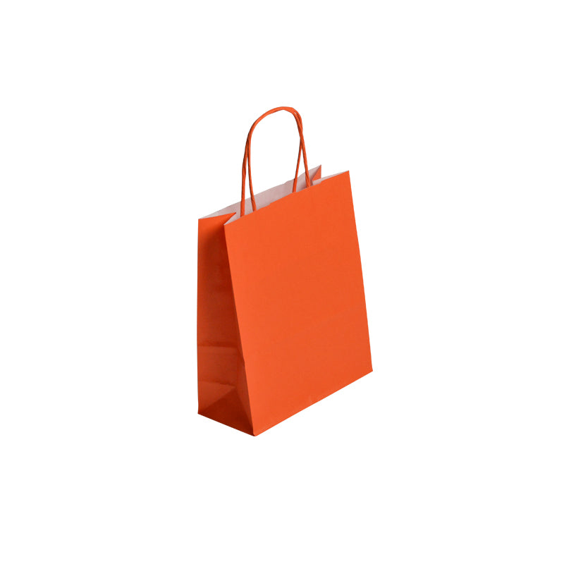 Sac FESTIVAL ORANGE | kraft blanc | poignées torsadées | 18+8x22cm | par 300