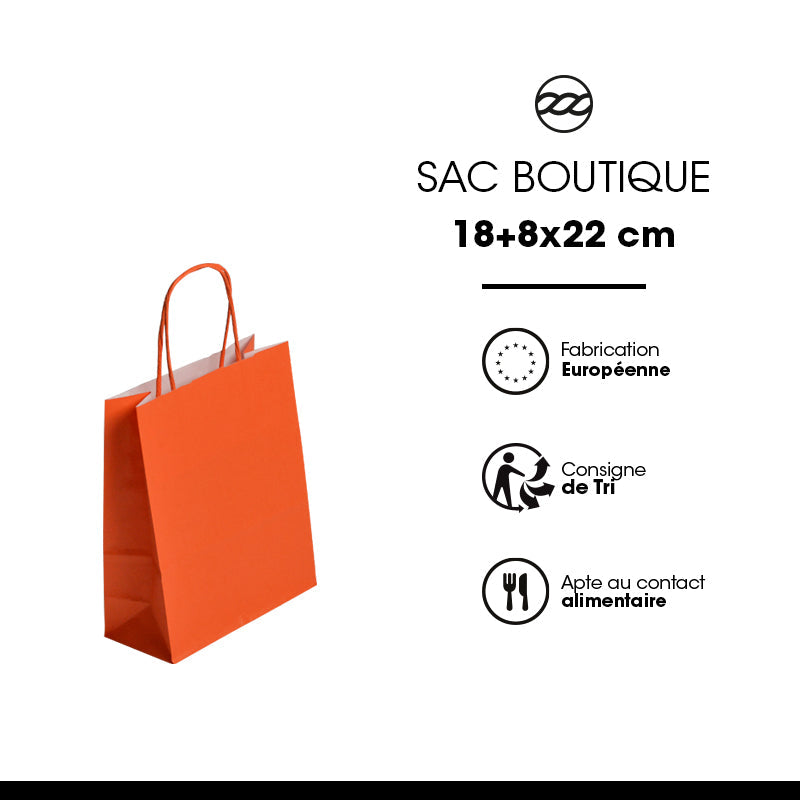 Sac FESTIVAL ORANGE | kraft blanc | poignées torsadées | 18+8x22cm | par 300