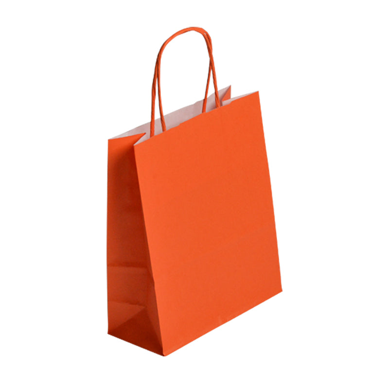 Sac FESTIVAL ORANGE | kraft blanc | poignées torsadées | 35+14x40cm | par 250