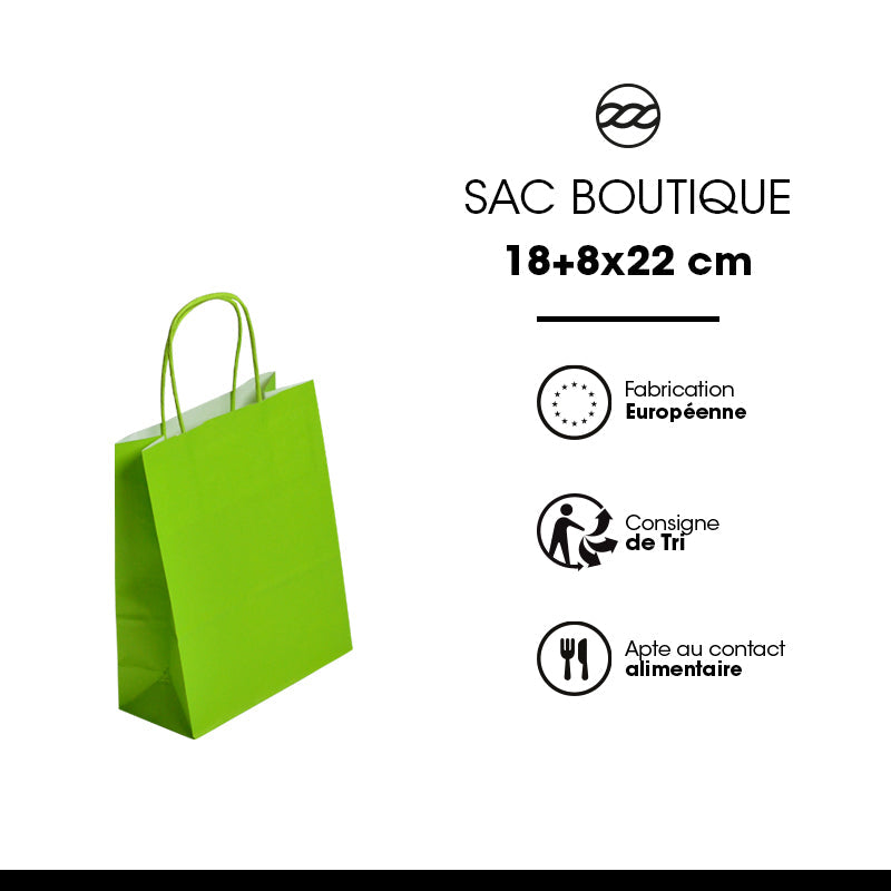 Bag | paper handles | twisted ACID GREEN 18+8x22cm by 300
