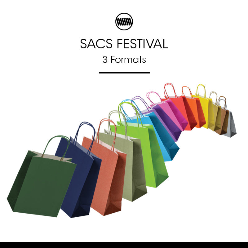 Sac FESTIVAL VERT ACIDULÉ | kraft blanc | poignées torsadées | 23+12x30cm | par 250