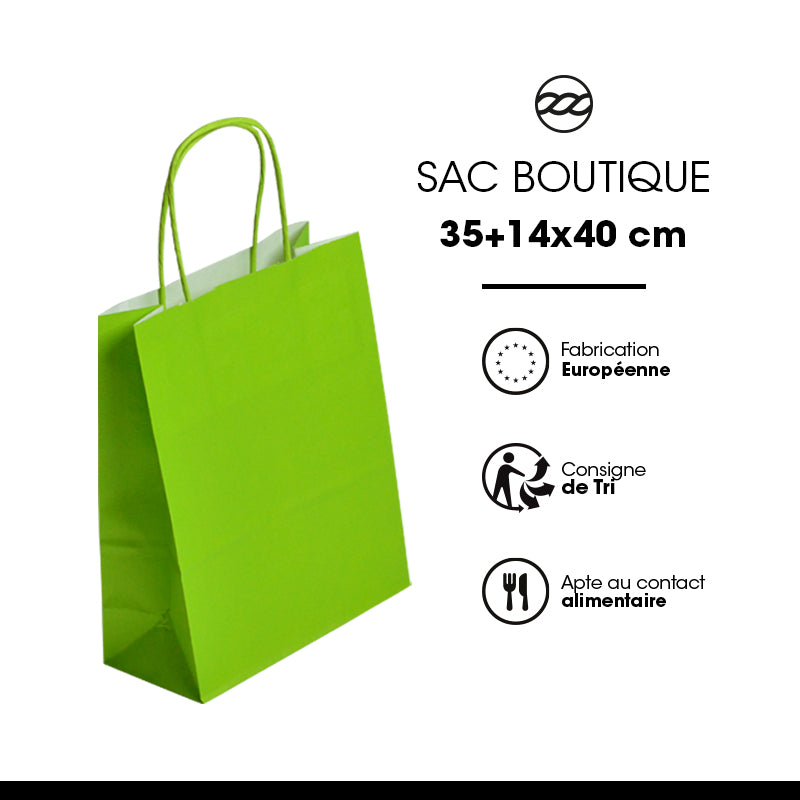 Bag | paper handles | twisted ACID GREEN 35+14x40cm by 250