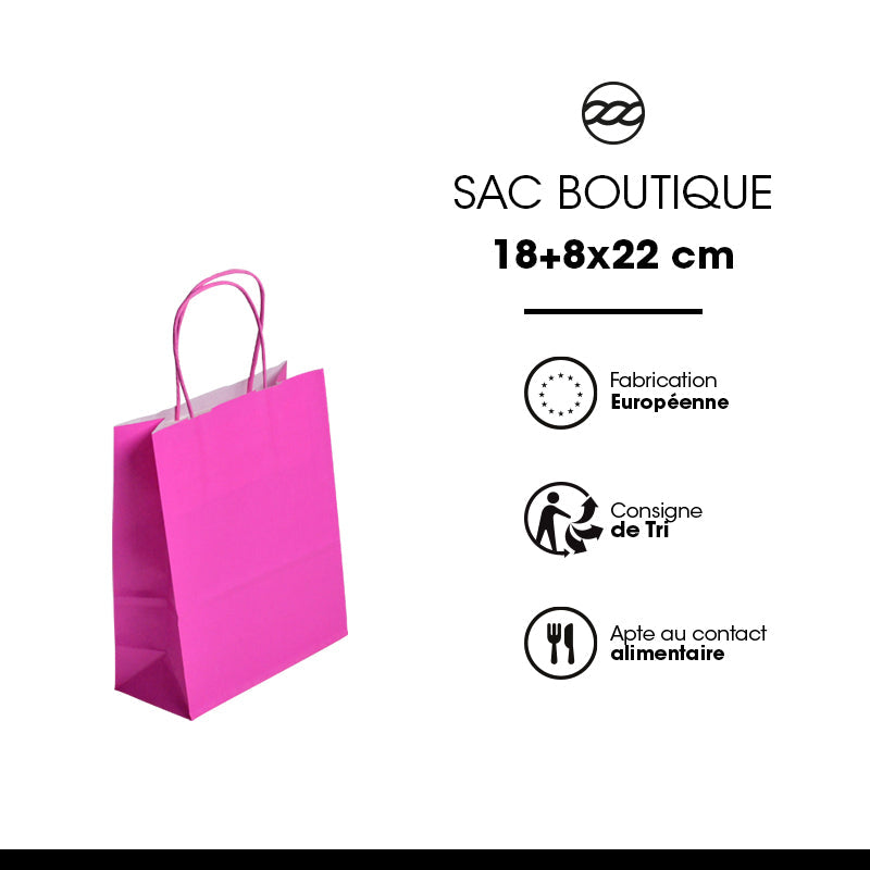 Sac FESTIVAL ROSE | kraft blanc | poignées torsadées | 18+8x22cm | par 300
