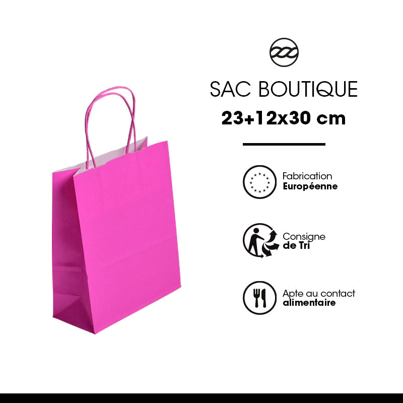Sac FESTIVAL ROSE | kraft blanc | poignées torsadées | 23+12x30cm | par 250