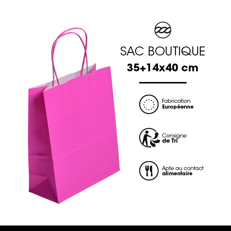 Sac FESTIVAL ROSE | kraft blanc | poignées torsadées | 35+14x40cm | par 250