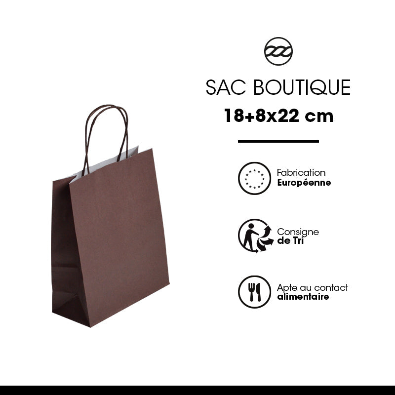 Sac FESTIVAL CHOCOLAT | kraft blanc | poignées torsadées | 18+8x22cm | par 300