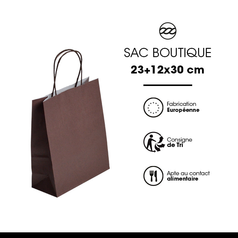Sac FESTIVAL CHOCOLAT | kraft blanc | poignées torsadées | 23+12x30cm | par 250