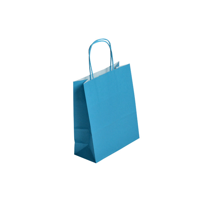 Sac FESTIVAL TURQUOISE | kraft blanc | poignées torsadées | 18+8x22cm | par 300