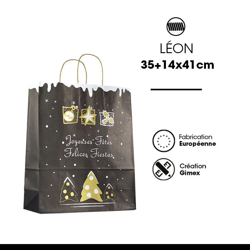 Sac Léon | kraft blanc | poignées torsadées | 35+14x41cm | par 250