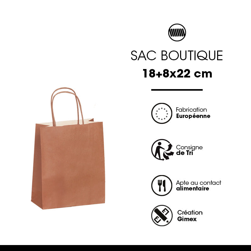 Sac FESTIVAL TERRA | kraft blanc | poignées torsadées | 18+8x22cm | par 300
