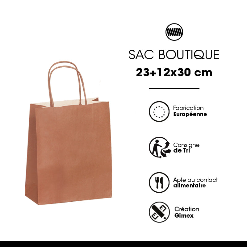 Sac FESTIVAL TERRA | kraft blanc | poignées torsadées | 23+12x30cm | par 250