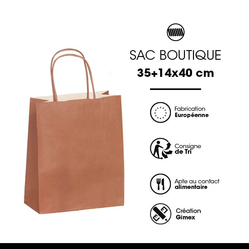 Sac FESTIVAL TERRA | kraft blanc | poignées torsadées | 35+14x40cm | par 250
