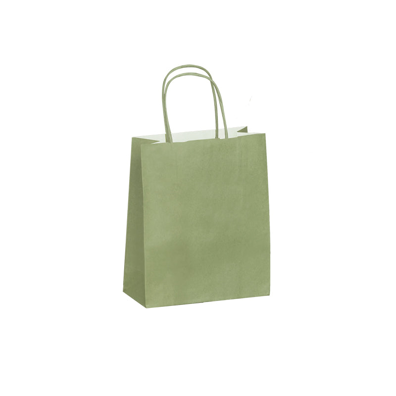 Sac FESTIVAL VERT AMANDE | kraft blanc | poignées torsadées | 18+8x22cm | par 300