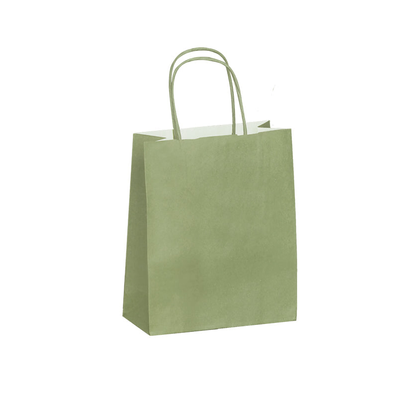Festival Bag ALMOND GREEN | white kraft | twisted handles | 23+12x30cm | 250