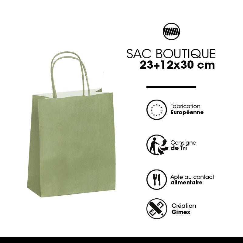 Sac FESTIVAL VERT | kraft blanc | poignées torsadées | 23+12x30cm | par 250